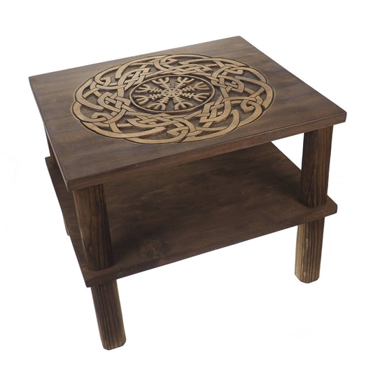 Coffee table, Aegishjalmur, Personalized, Hand Carving, Viking decor, hand carved table, Viking art, night table, Norse, Scandinavian,Norway