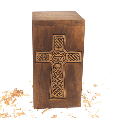 Personalized Wood Urn with simple Cross, For Human Ashes, Wooden Memorial Box, Carved Keepsake Cremation Urns, Medieval Viking style