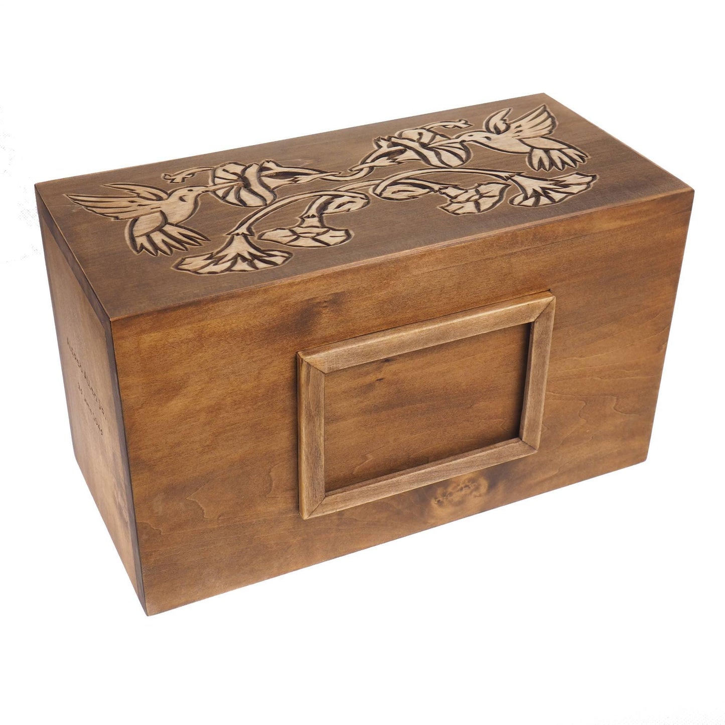 Hummingbird Double  Wood Urn Personalized For Human Ashes, With Frame for Photo, Wooden Memorial Box Carved , Keepsake Cremation Urns