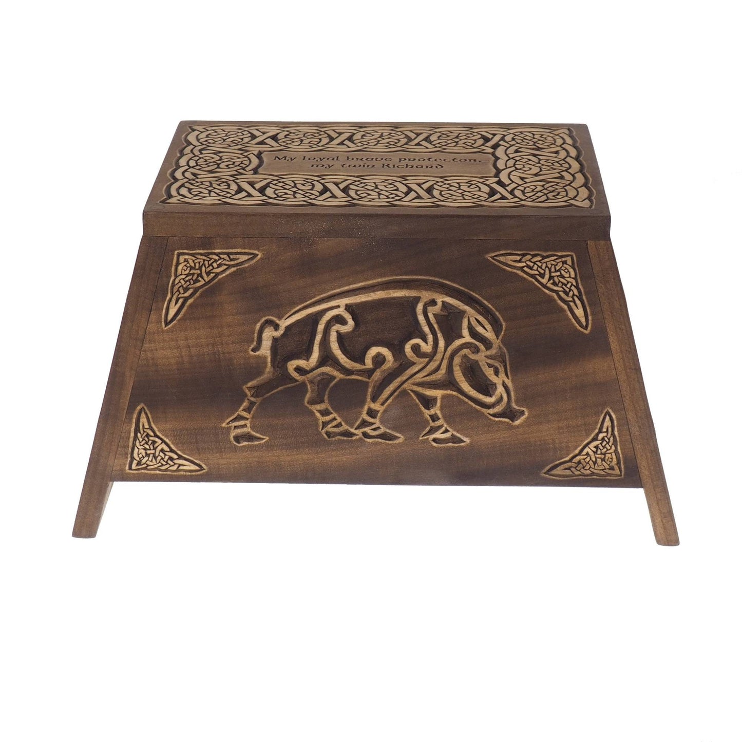 Viking Personalized Wood Urn with Celtic boar,  Memorial Box Carved , Keepsake Cremation Urns, Cremation Boxes For Burial, Celtic, pagan