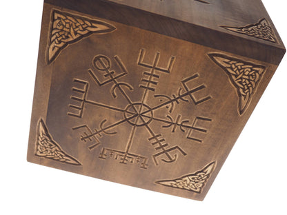 Square Personalized Wood Urn, Vegvisir, For Human Ashes, Wooden Memorial Box, Carved Keepsake Cremation Urns, Medieval Viking style