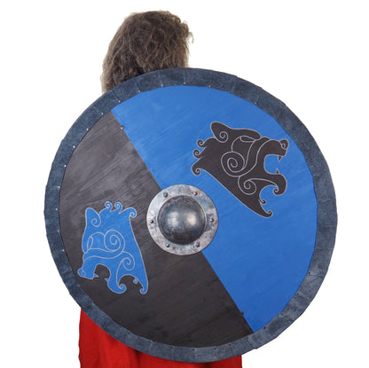 Viking Shield Blue and Black Bear heads Pattern,Shield with strap,  Norsman shield, Wall decor, Larp and reenactment, SCA ready,