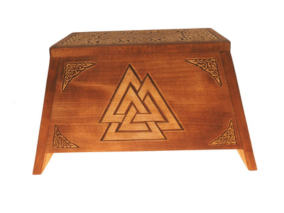 Valknut Wooden Urn For Human Ashes, Wooden Memorial Box, Hand Carved, Keepsake Cremation Urns, Cremation Boxes For Burial, Celtic pagan