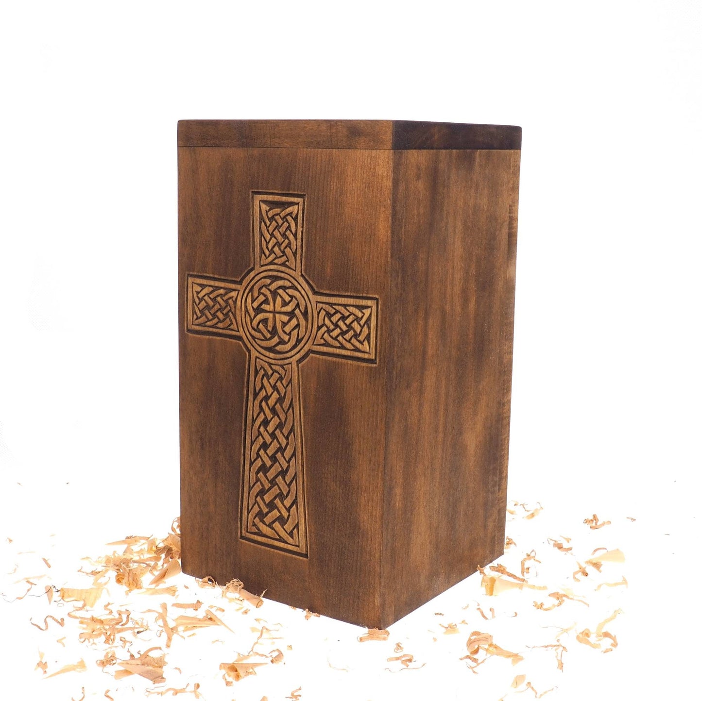 Personalized Wood Urn with simple Cross, For Human Ashes, Wooden Memorial Box, Carved Keepsake Cremation Urns, Medieval Viking style