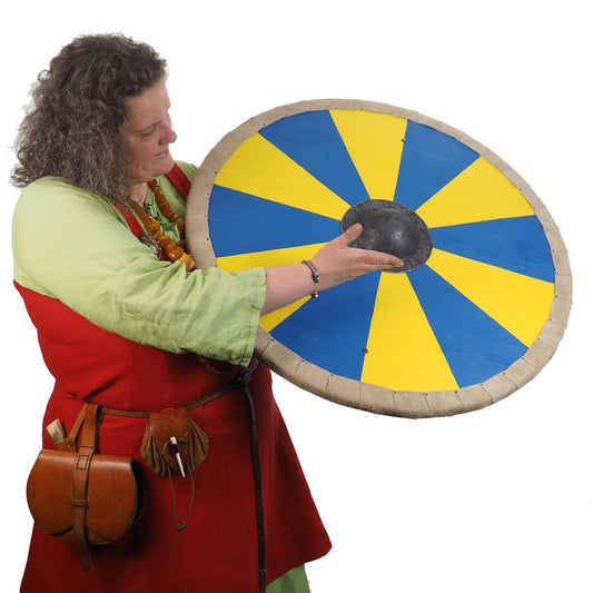 Blue and Yellow Viking Shield Pattern, Norsman shield, Wall decor, Larp and reenactment, SCA ready, black shield