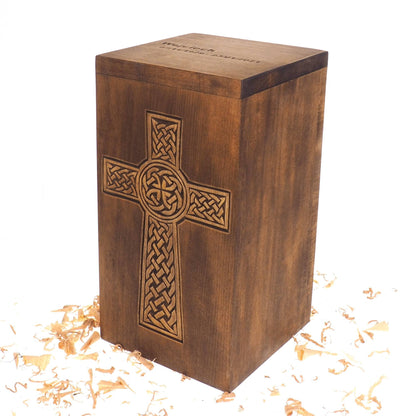 Personalized Wood Urn with simple Cross, For Human Ashes, Wooden Memorial Box, Carved Keepsake Cremation Urns, Medieval Viking style