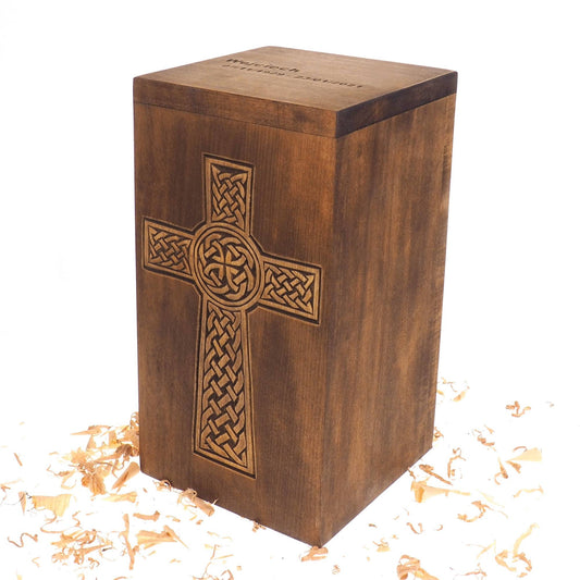 Personalized Wood Urn with simple Cross, For Human Ashes, Wooden Memorial Box, Carved Keepsake Cremation Urns, Medieval Viking style
