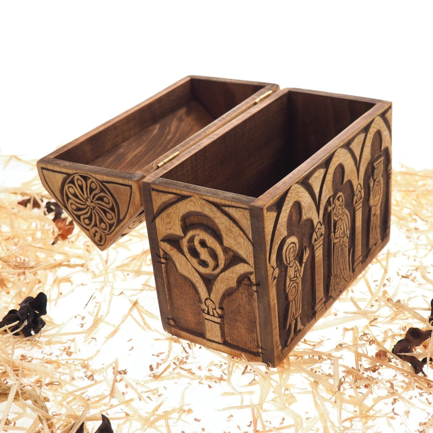 Reliquary box, wooden hand carved jewelry box, keepsake box, jewelry storage