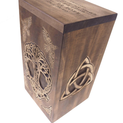 Personalized Wood Urn For Human Ashes,Thor hammer, ravens, Wooden Memorial Box, Carved Keepsake Cremation Urns, Cremation Boxes For Burial