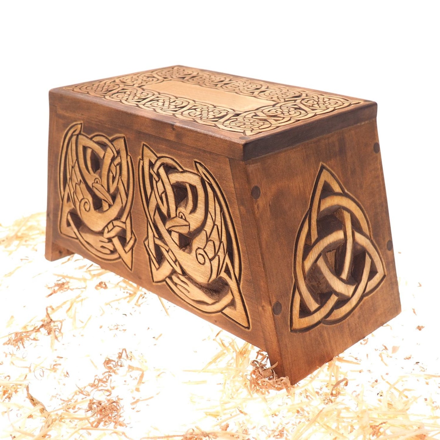 Celtic Wooden Urn For Human Ashes, Wooden Memorial Box, Hand Carved, Keepsake Cremation Urns, Cremation Boxes For Burial, Celtic pagan
