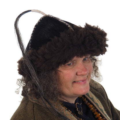 Black Historical leather hat with horse tail, hand sewn, larp, medieval, sca, unisex hat, headdress viking, Mongol, Slavic, Viking clothing