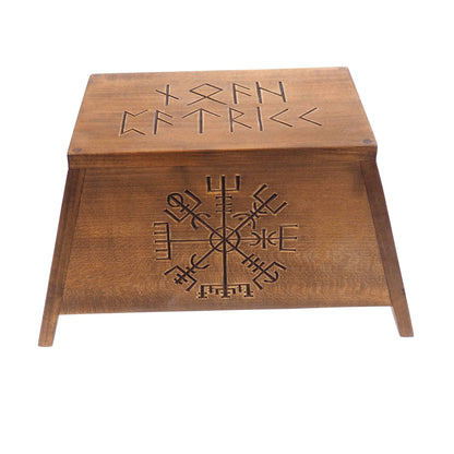 Aegishjalmur Wooden Urn For Human Ashes, Wooden Memorial Box, Hand Carved, Keepsake Cremation Urns, Cremation Boxes For Burial, Viking pagan
