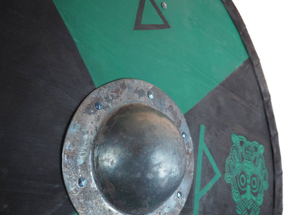 Personalized runic Viking Shield with Thor mask, Norsman shield, Wall decor, Larp and reenactment, SCA ready, black shield, Valhalla pattern