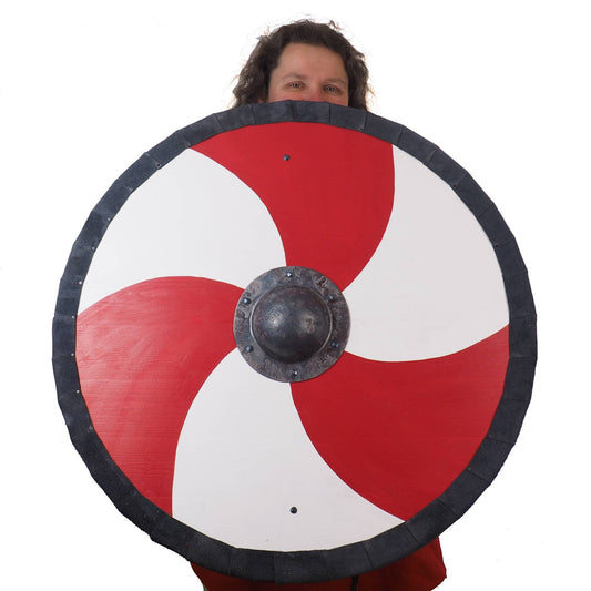 Red and white Viking Shield Pattern,cross pattern,  Norsman shield, Wall decor, Larp and reenactment, SCA ready, black shield