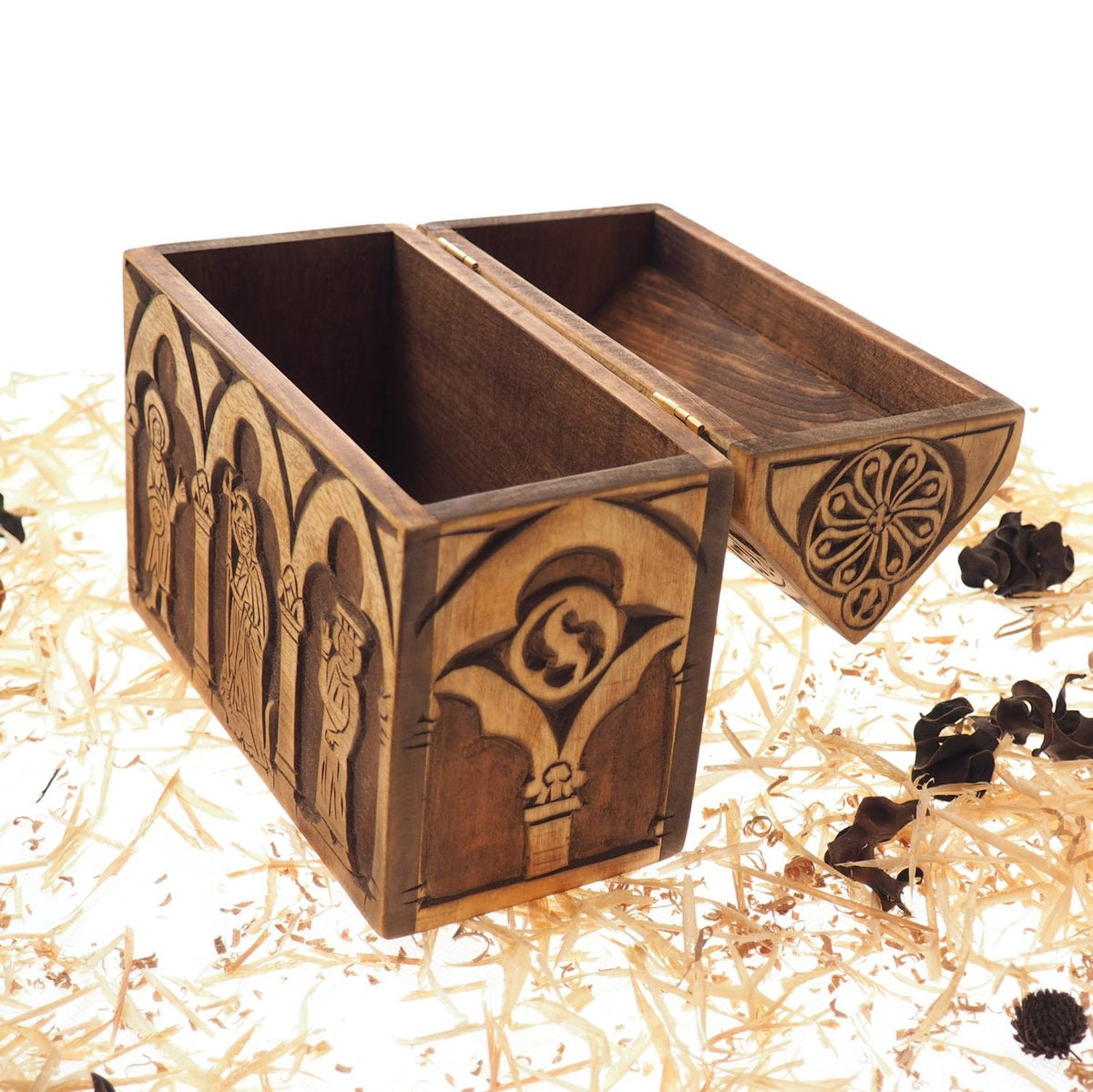 Reliquary box, wooden hand carved jewelry box, keepsake box, jewelry storage