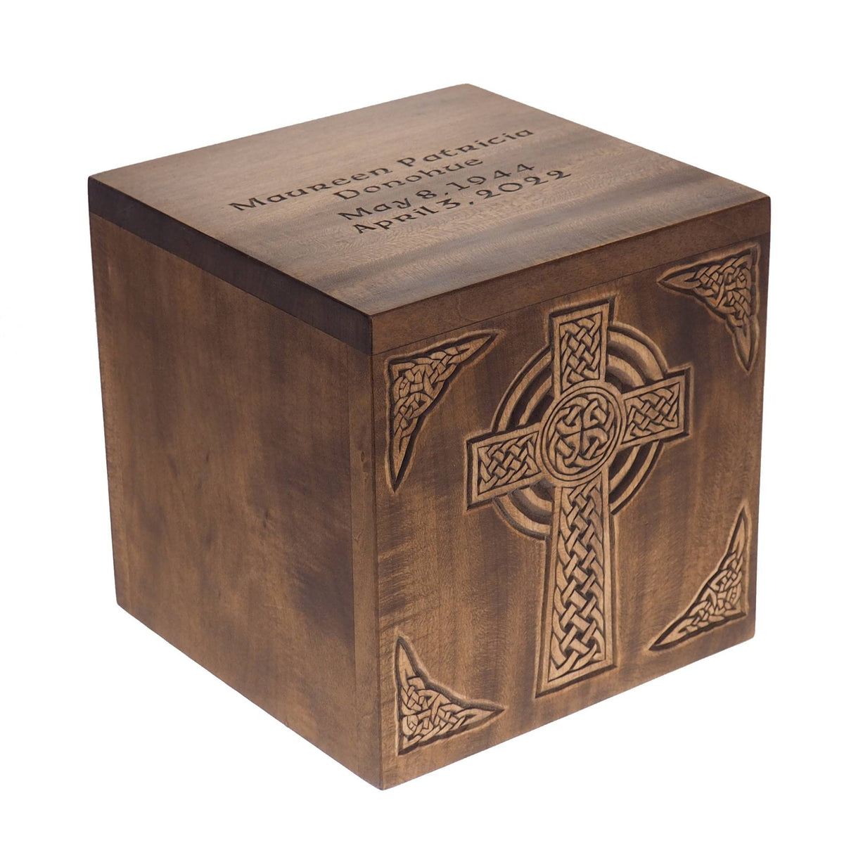 Square Personalized Wood Urn, Celtic Cross, For Human Ashes, Wooden Memorial Box, Carved Keepsake Cremation Urns, Medieval Viking style