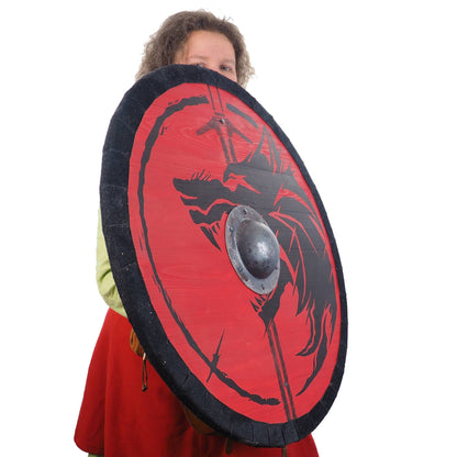 Personalized Red Wolf and Sword Viking Shield Pattern, 30 inch, Norsman shield, Wall decor, Larp and reenactment, SCA ready, witcher