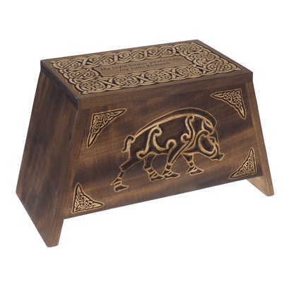 Viking Personalized Wood Urn with Celtic boar,  Memorial Box Carved , Keepsake Cremation Urns, Cremation Boxes For Burial, Celtic, pagan
