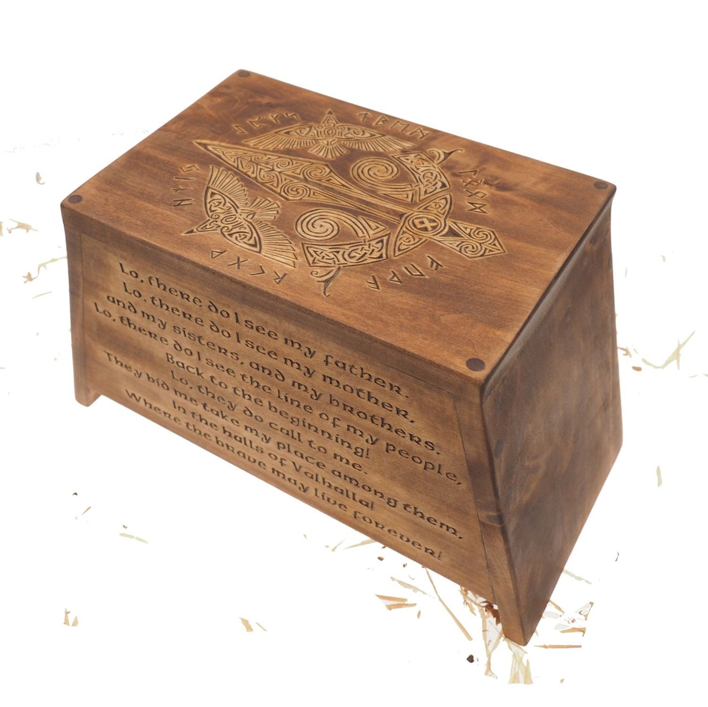 Viking Personalized Wood Urn For Human Ashes, Wooden Memorial Box Carved , Keepsake Cremation Urns, Cremation Boxes For Burial, Viking pagan