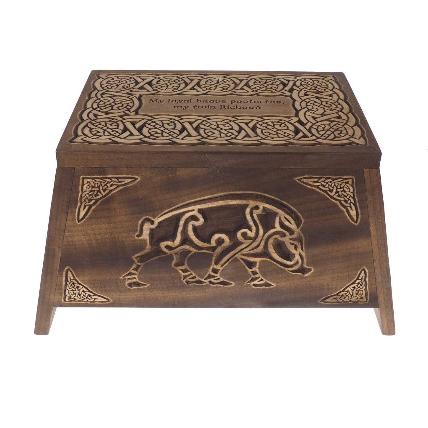 Viking Personalized Wood Urn with Celtic boar,  Memorial Box Carved , Keepsake Cremation Urns, Cremation Boxes For Burial, Celtic, pagan