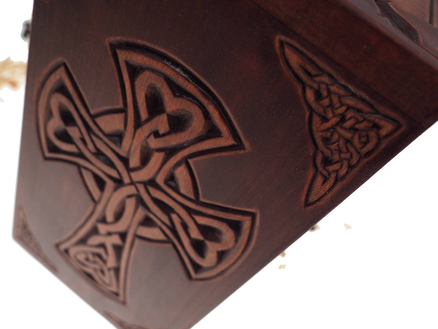 Personalized Wood Urn For Human Ashes, Celtic cross and plait motive, Wooden Memorial Box, Carved Keepsake Cremation Urns, Boxes For Burial
