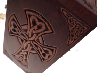 Personalized Wood Urn For Human Ashes, Celtic cross and plait motive, Wooden Memorial Box, Carved Keepsake Cremation Urns, Boxes For Burial