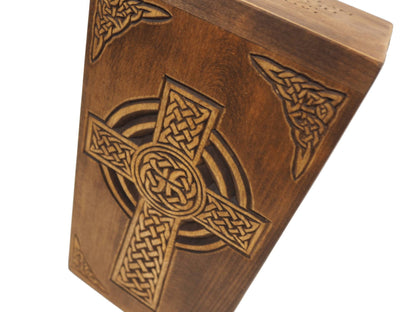 Personalized Wood Urn with Celtic Cross, For Human Ashes, Wooden Memorial Box, Carved Keepsake Cremation Urns, Medieval Viking style