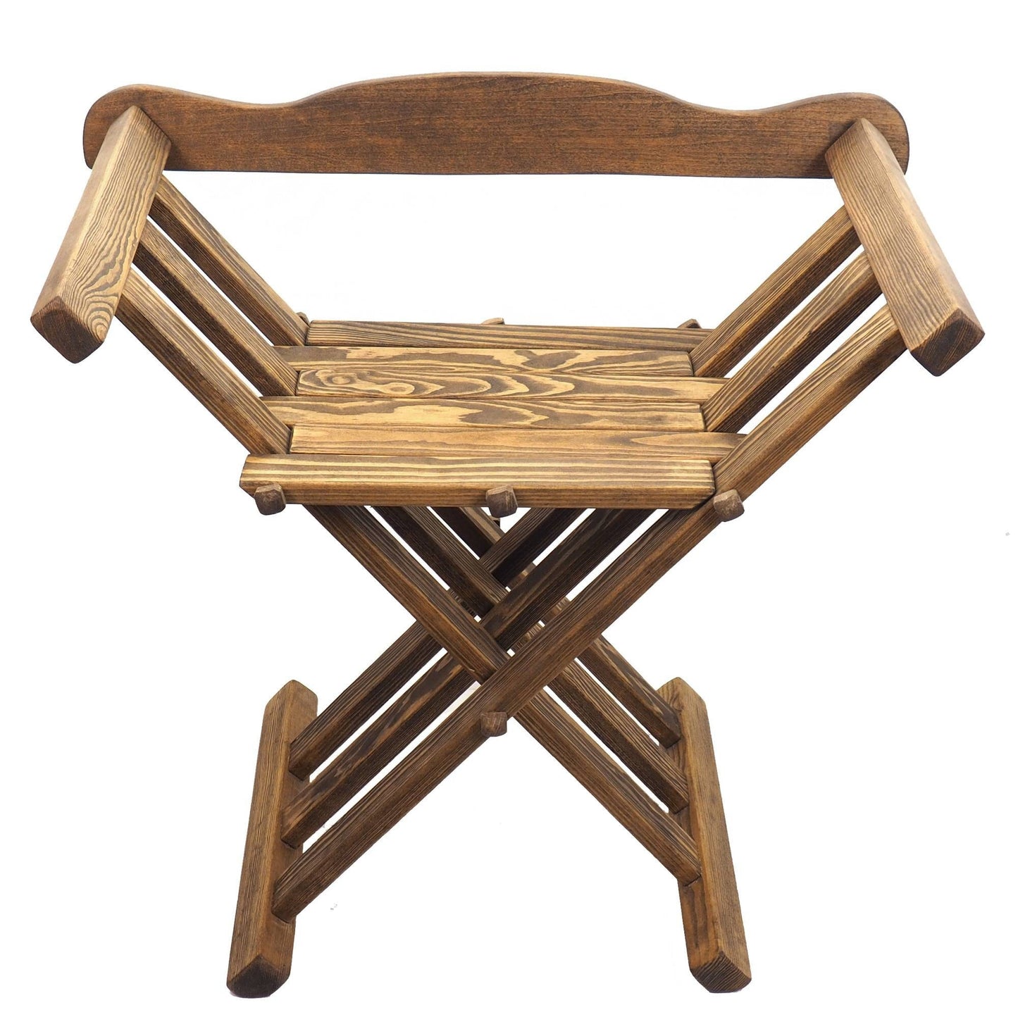 Old dark oak color Wooden medieval viking folding chair with back support, Personalized color