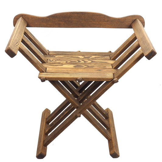 Old dark oak color Wooden medieval viking folding chair with back support, Personalized color