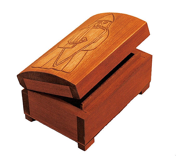 Wooden historical jewelry box with berserker of Lewis chesmenn