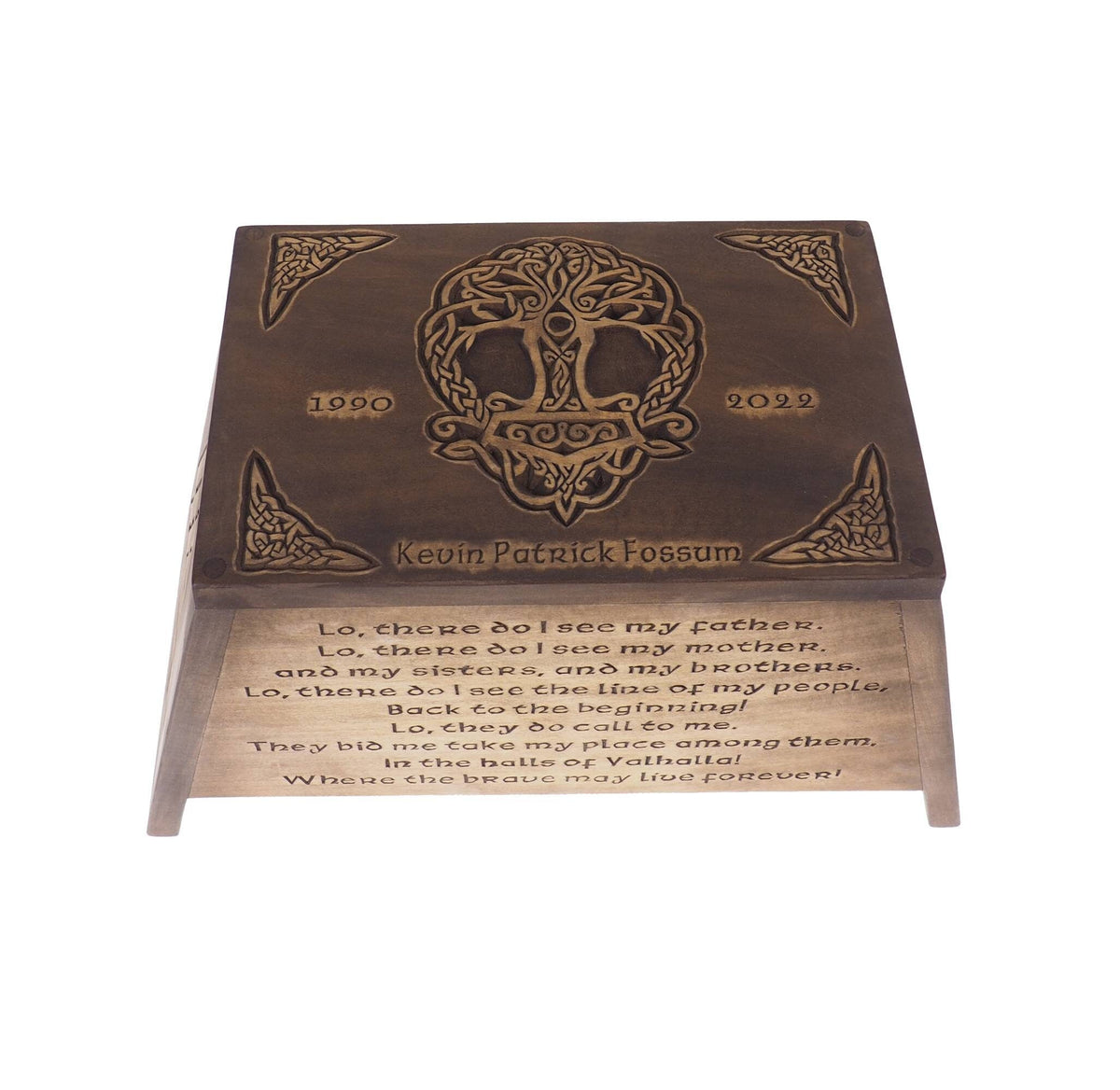 Viking Personalized Wood Urn with Yggdrasil, plait motive,  Wooden Memorial Box, Keepsake Cremation Urns, Cremation Boxes, Viking pagan