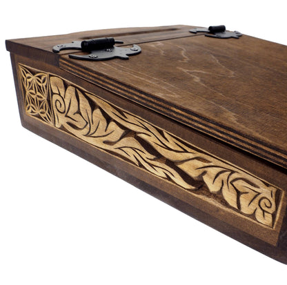 Personalized Hand carved medieval bureau box, wooden desk,  hand carved writer place, medieval, SCA, LARP, reneaccment and fantasy equipment