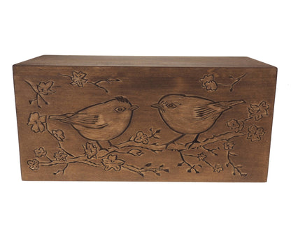 Double  Wood Urn Personalized For Human Ashes, Bird pattern,  Wooden Memorial Box Carved , Keepsake Cremation Urns,  Boxes For Burial