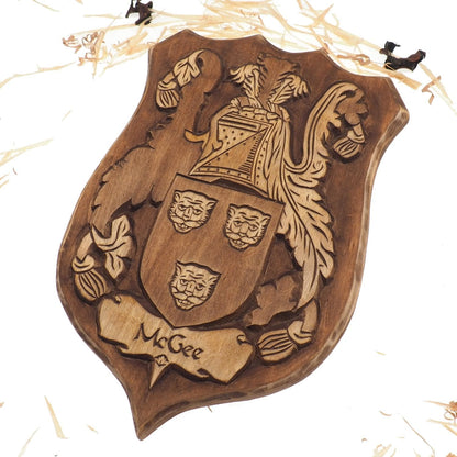 McGee Personalized Family Crest, Hand Carved, Coat of Arms, Custom, Family Shield, Wooden Emblem, Wedding Wood Art, Heraldic, Woodcraft