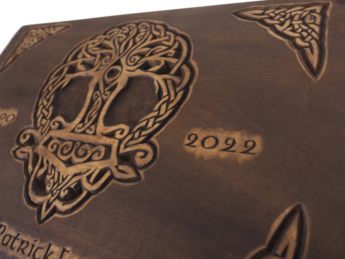 Viking Personalized Wood Urn with Yggdrasil, plait motive,  Wooden Memorial Box, Keepsake Cremation Urns, Cremation Boxes, Viking pagan