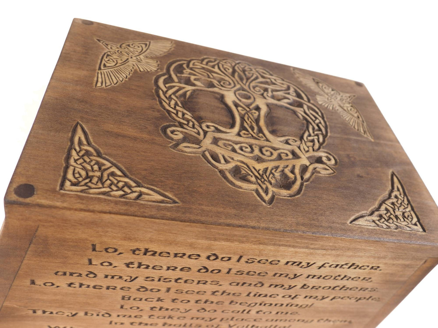 Viking Personalized Wood Urn with Yggdrasil, Wooden Memorial Box Carved , Keepsake Cremation Urns, Cremation Boxes For Burial, Viking pagan