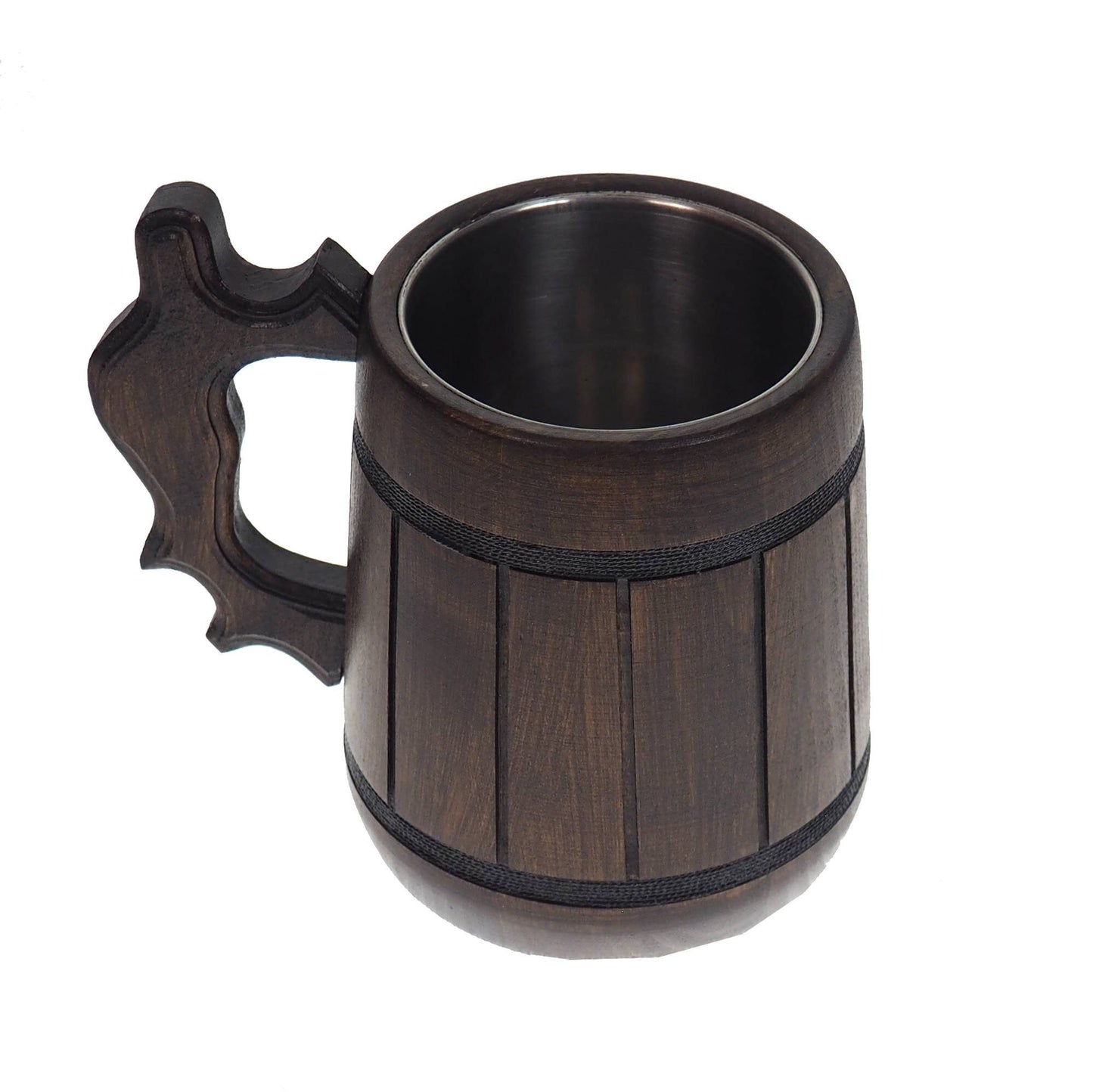 Dark Oak Wooden Beer Mug 1/2 liter  17 oz, steel inside wooden cup, wooden drinking mug, historical mug, rustic mug, medieval replica