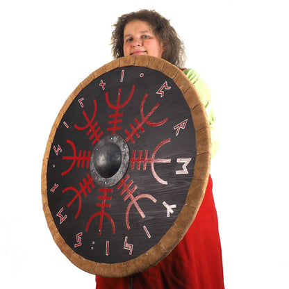 Aegishjalmur (RED) with runes (White) Viking Shield Pattern, Norsman shield, Wall decor, Larp and reenactment, SCA ready, black shield