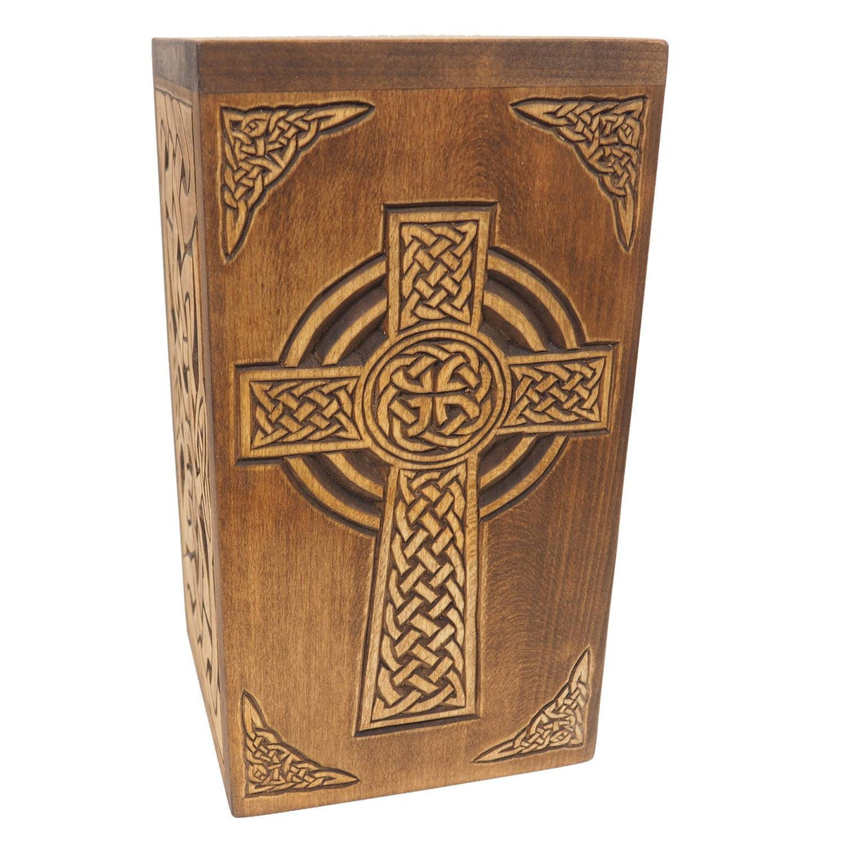 Personalized Wood Urn with Celtic Cross, For Human Ashes, Wooden Memorial Box, Carved Keepsake Cremation Urns, Medieval Viking style