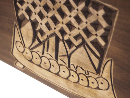 Viking Ship Personalized Wood Urn, Wooden Memorial Box Carved , Keepsake Cremation Urns, Cremation Boxes For Burial, Viking pagan, runestone