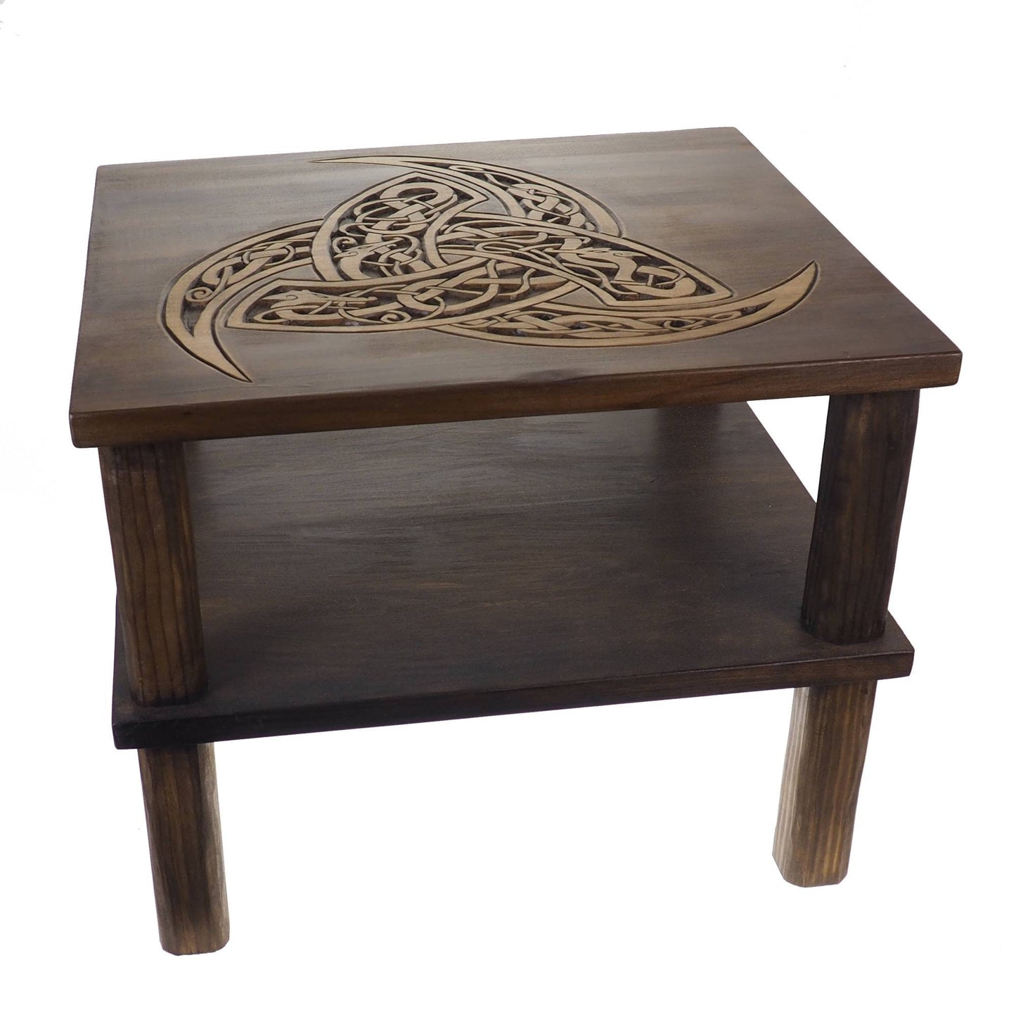 Coffee table, triple horns of Odin, Personalized, Hand Carving, Viking decor, hand carved table, Viking, night table, Norse, Scandinavian