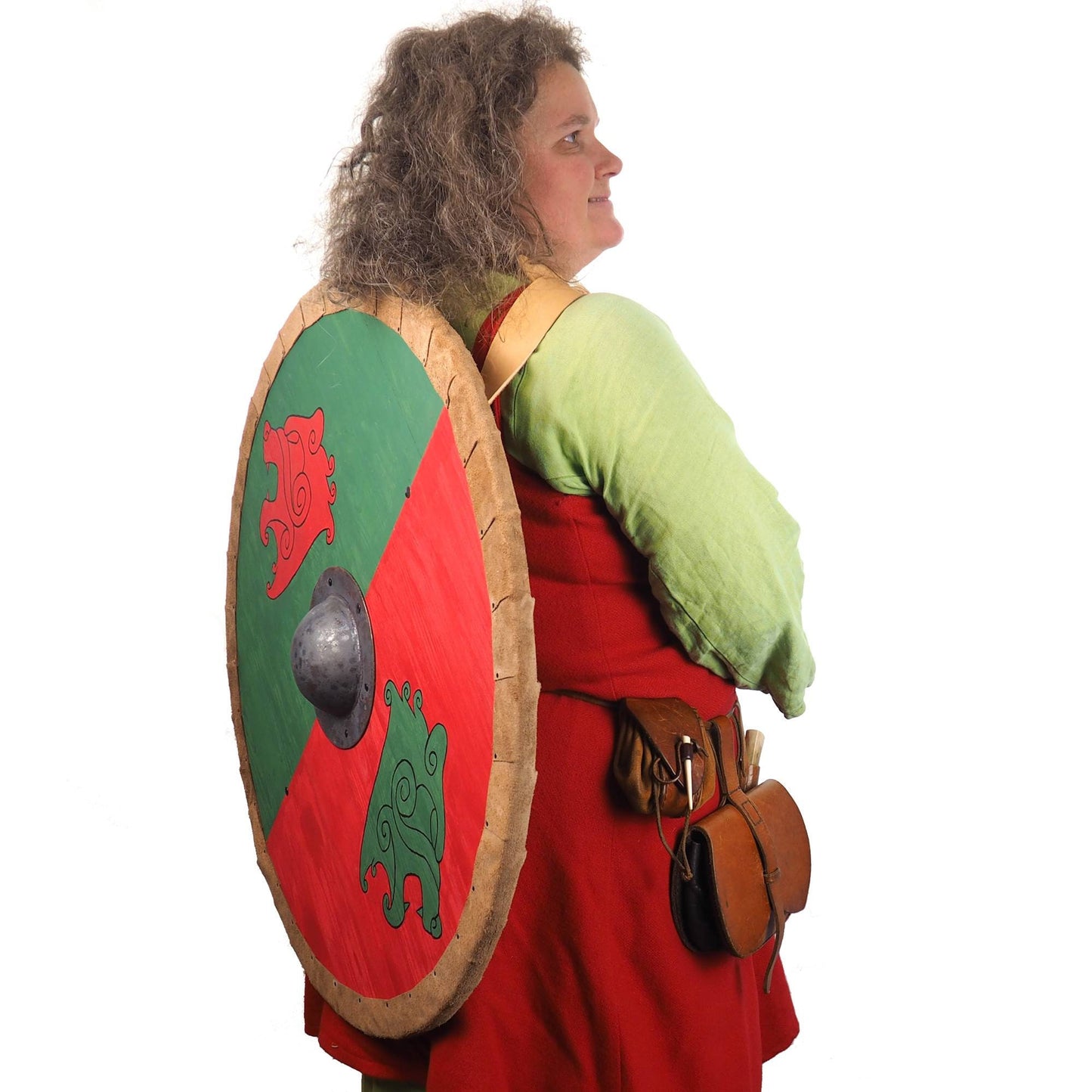 Viking Shield Green Red Bear heads Pattern,Shield with strap,  Norsman shield, Wall decor, Larp and reenactment, SCA ready,