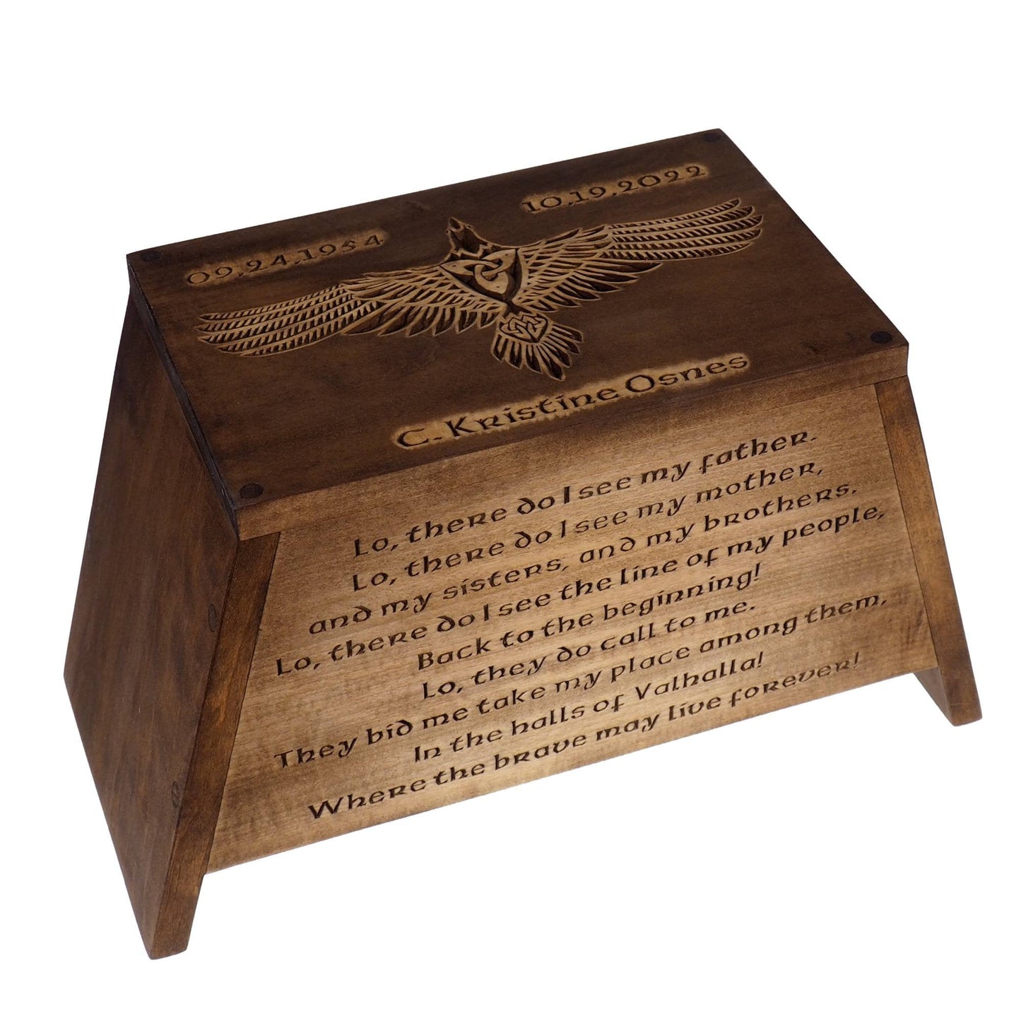 Viking Personalized Wood Urn with Raven, Viking ship, Wooden Memorial Box Carved , Cremation Urns,  Boxes For Burial, Viking, pagan, prayer