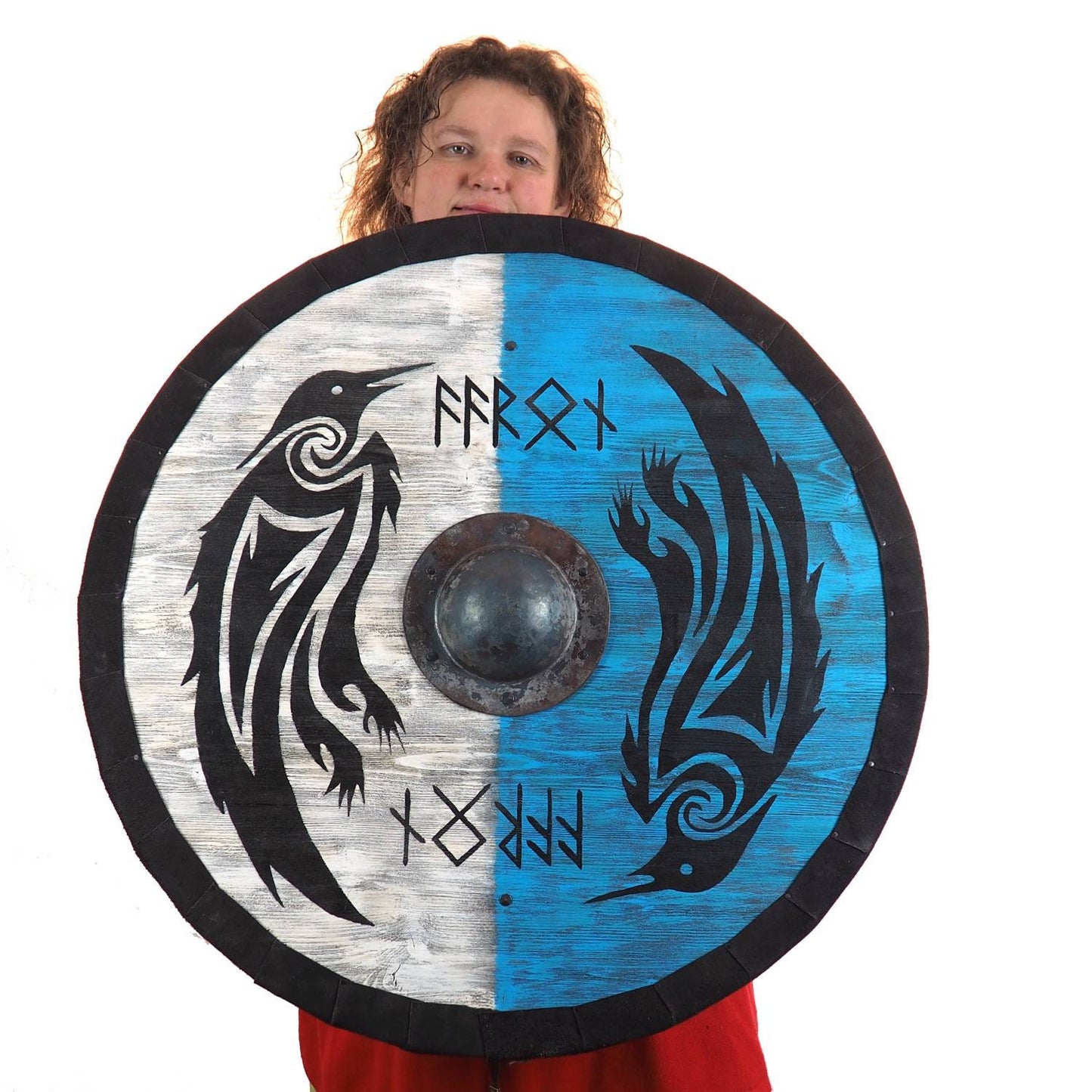 Double Ravens Personalized Viking Shield, Norsman shield, Wall decor, Larp and reenactment, SCA ready, black shield, Valhalla pattern