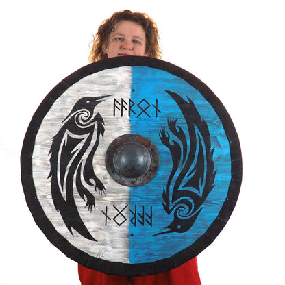 Double Ravens Personalized Viking Shield, Norsman shield, Wall decor, Larp and reenactment, SCA ready, black shield, Valhalla pattern