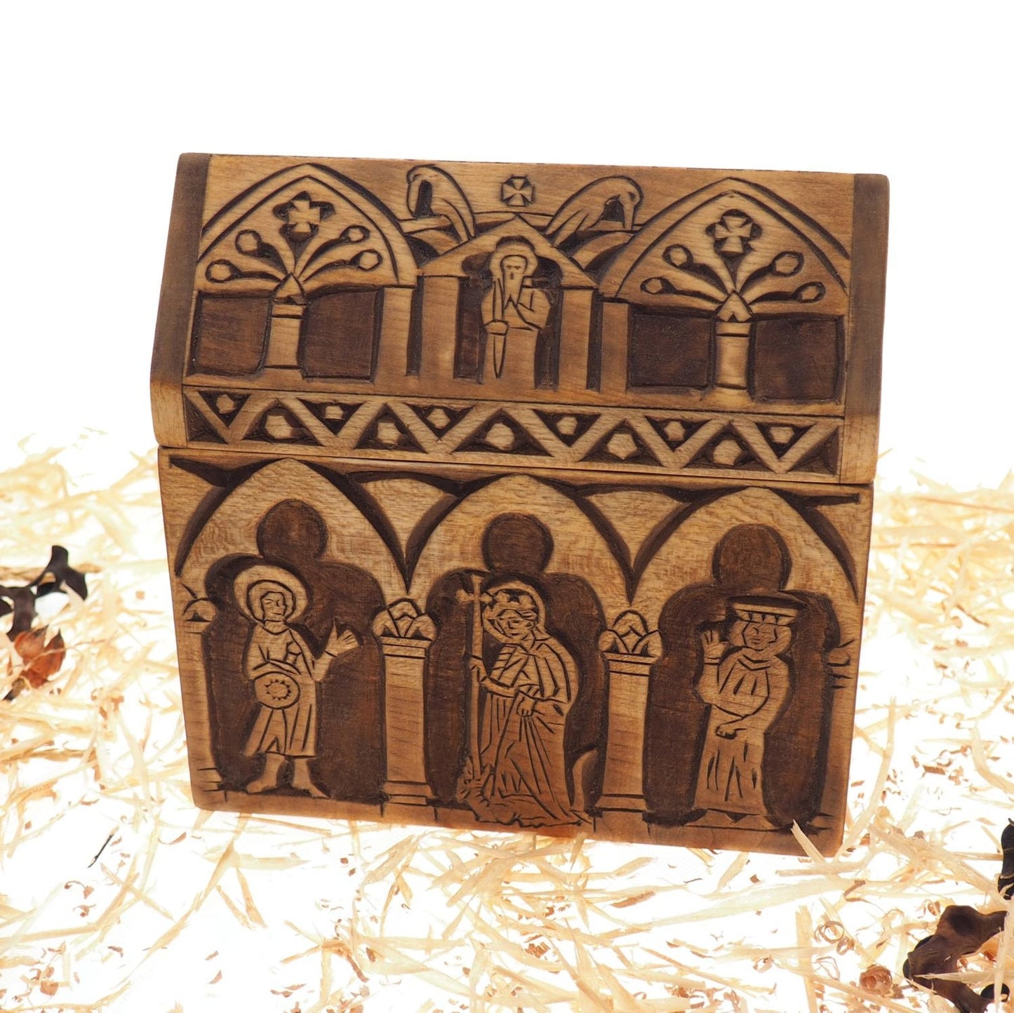 Reliquary box, wooden hand carved jewelry box, keepsake box, jewelry storage