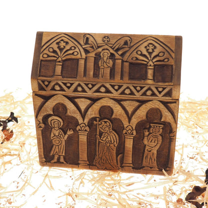 Reliquary box, wooden hand carved jewelry box, keepsake box, jewelry storage