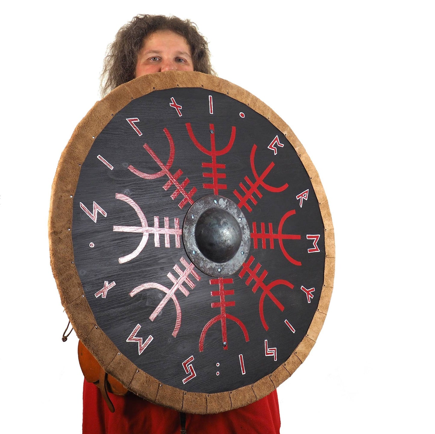 Aegishjalmur (RED) with runes (White) Viking Shield Pattern, Norsman shield, Wall decor, Larp and reenactment, SCA ready, black shield