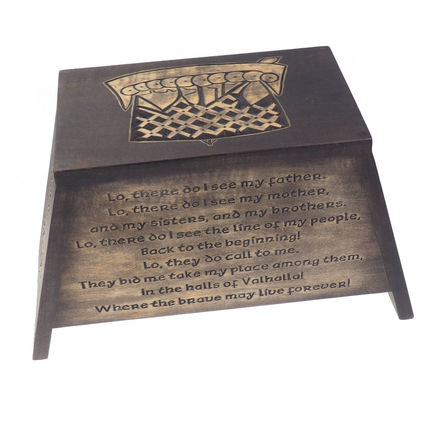 Viking Personalized Wood Urn with Yggdrasil, Viking ship, Wooden Memorial Box Carved , Cremation Urns,  Boxes For Burial, Viking, pagan