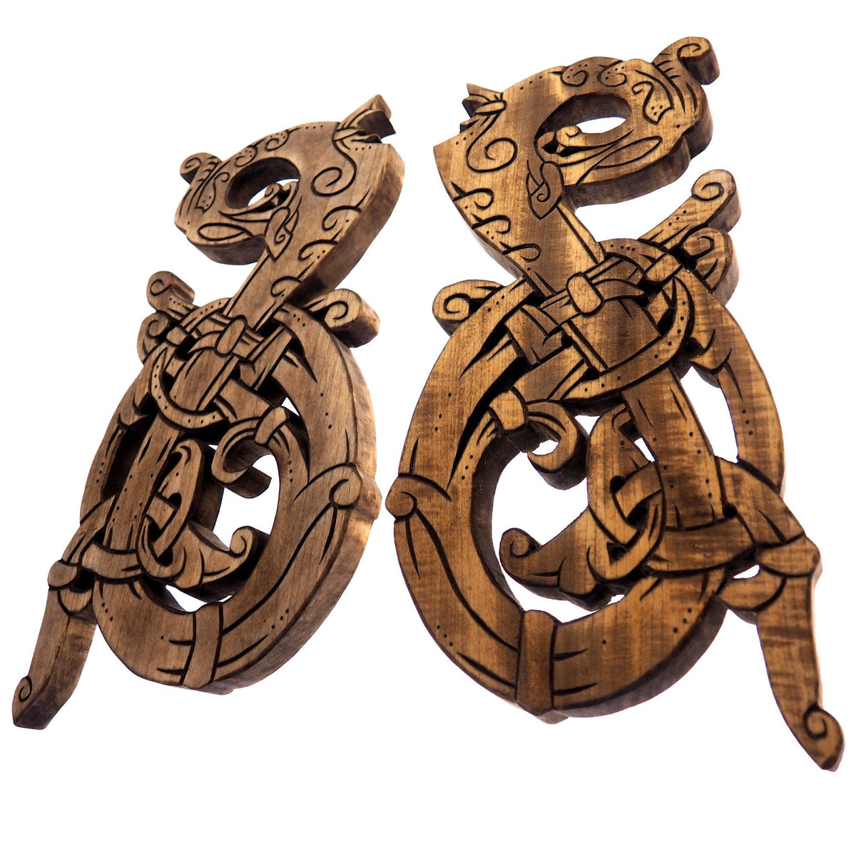Wooden Hand Carved Dragons,  Ringerike Style, personalized, Double set, viking wall decor, viking room decoration, viking art, norse
